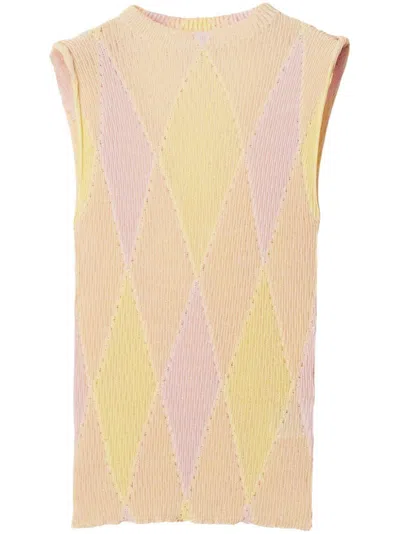 Burberry Embroidered Cotton Blend Top In Yellow/pink