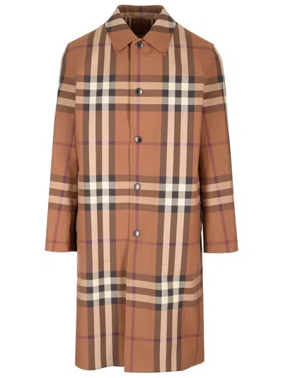 Burberry Embroidered Cotton Eversible Overcoat In Brown
