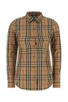 Burberry Cotton Shirt With Embroidered Check Pattern In Brown