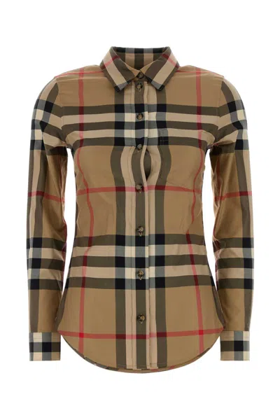 Burberry Embroidered Cotton Shirt In Brown