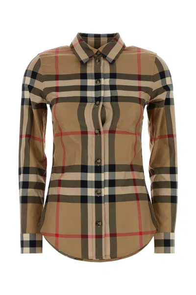 Burberry Embroidered Cotton Shirt In Brown