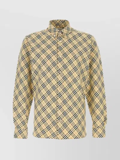 Burberry Embroidered Cotton Shirt Collar Button-down In Gold