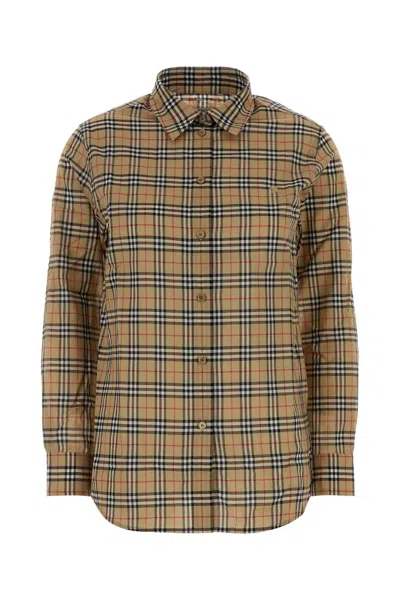 Burberry Embroidered Cotton Shirt In Brown