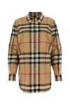 Burberry Embroidered Check Pattern Cotton Shirt In Neutral