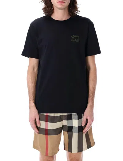 Burberry Embroidered Cotton T-shirt In Black