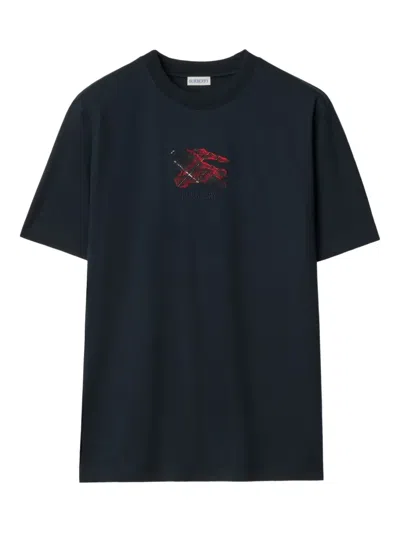 Burberry Embroidered Cotton T-shirt In Blue
