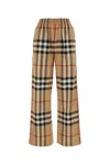 Burberry Check-pattern Flared Cotton Trousers In Beige