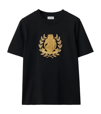 Burberry Embroidered Crest T-shirt In Black