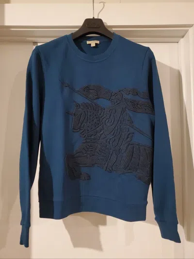 Pre-owned Burberry Embroidered Crewneck Blue Sweatshirt Sz. M