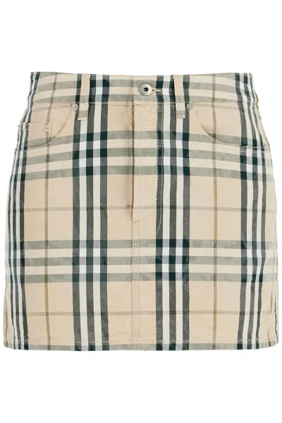 Burberry Embroidered Denim Mini Skirt In Cream