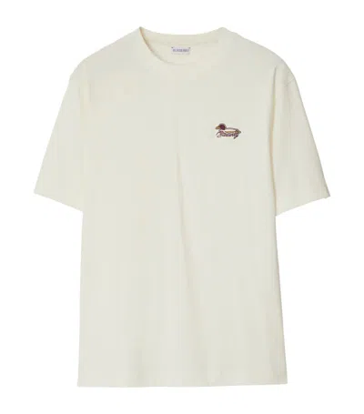 Burberry Embroidered-logo Cotton T-shirt In Chalk