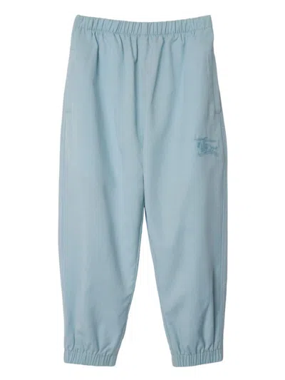 Burberry Embroidered-motif Cotton Track Pants In Blue