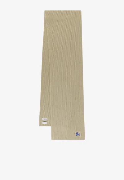 Burberry Embroidered Ekd Cashmere Scarf In Neutral
