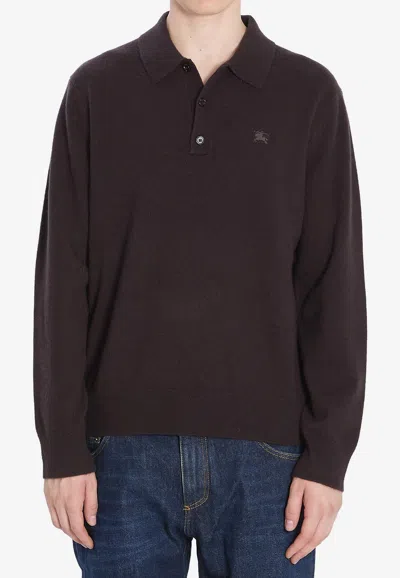 BURBERRY EMBROIDERED EKD LONG-SLEEVED POLO T-SHIRT
