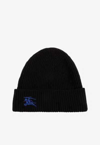 BURBERRY EMBROIDERED EKD RIBBED CASHMERE BEANIE