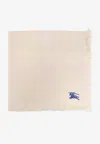 Burberry Embroidered Ekd Wool-blend Scarf In Cream