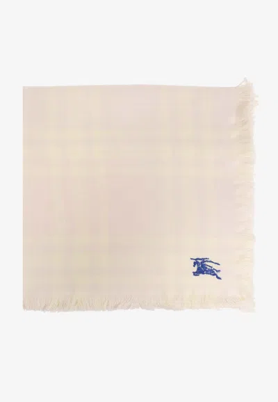 Burberry Embroidered Ekd Wool-blend Scarf In Cream