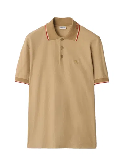 Burberry Embroidered Equestrian Knight Logo Polo Shirt In Nude
