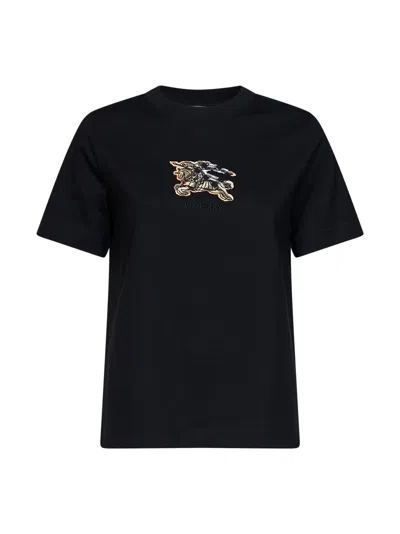 Burberry Embroidered Equestrian Knight Logo T-shirt In Black