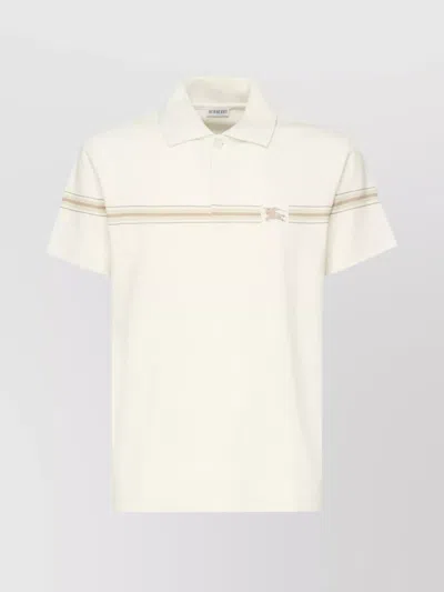 Burberry Embroidered Equestrian Stripe Polo In White