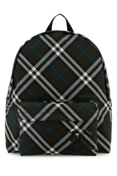 Burberry Embroidered Fabric Check Backpack In Black