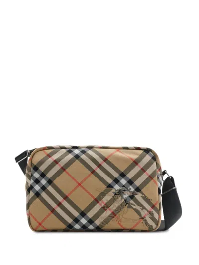 Burberry Embroidered Fabric Check Crossbody Bag In Beige