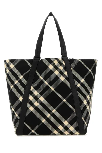 Burberry Men Embroidered Fabric Festival Shopping Bag In Multicolor