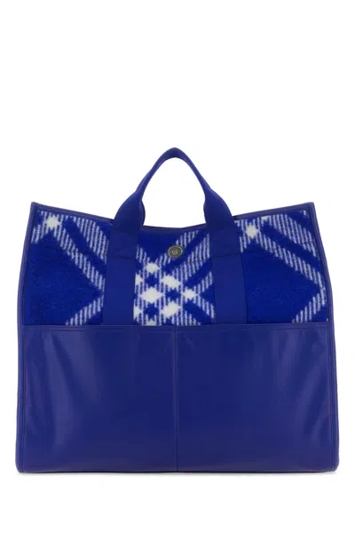 Burberry Embroidered Fabric Knight Shopping Bag In Blue