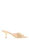 Burberry Beige Check Linen Mule Sandals With 6.5 Cm Heel Lf Mews 65 Chk 162393 In Teacup Ip Check
