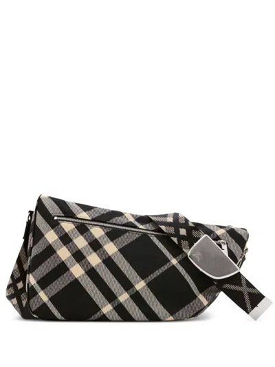 Burberry Embroidered Fabric Shield Crossbody Bag In Blackcalico