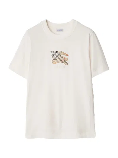Burberry Embroidered Knight Logo T-shirt In Neutral