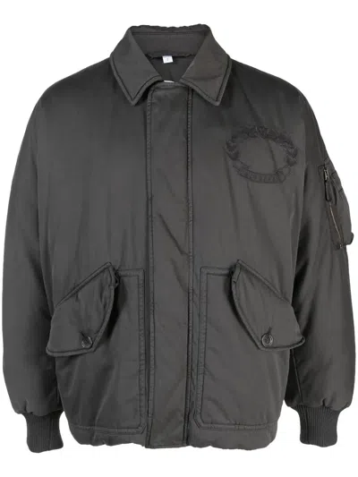 Burberry Embroidered-logo Bomber Jacket In Grey