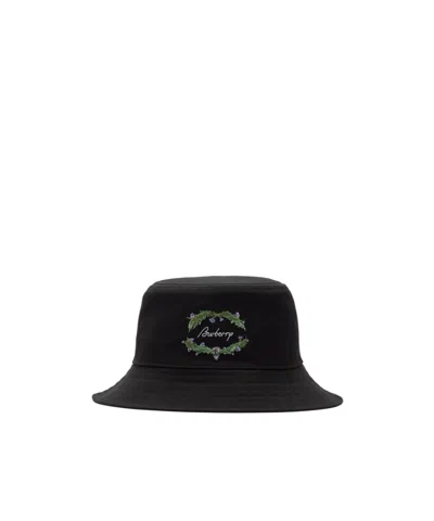 Burberry Embroidered Logo Bucket Hat In Black