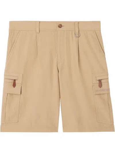 Burberry Embroidered-logo Cargo Shorts In Brown