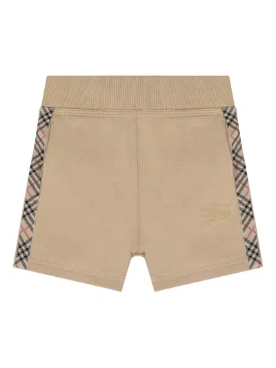 Burberry Babies' Embroidered-logo Check-panel Shorts In Brown