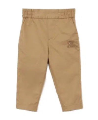 Burberry Embroidered-logo Cotton Chino Trousers In Nude