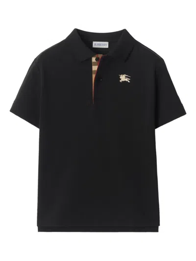 Burberry Kids' Embroidered-logo Cotton-piqué Polo Shirt In Black