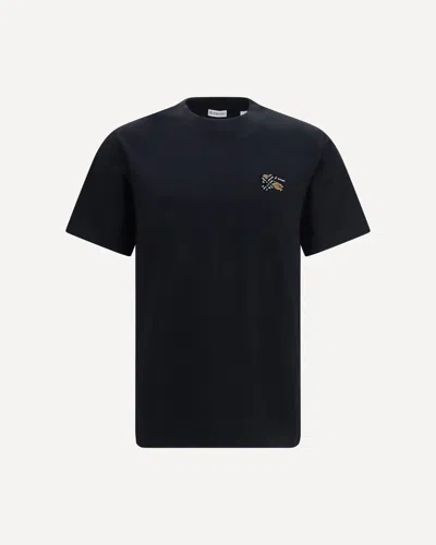 Burberry Embroidered Logo Cotton T-shirt In Black