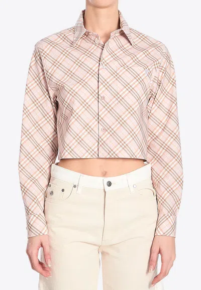 BURBERRY EMBROIDERED LOGO CROPPED CHECK SHIRT