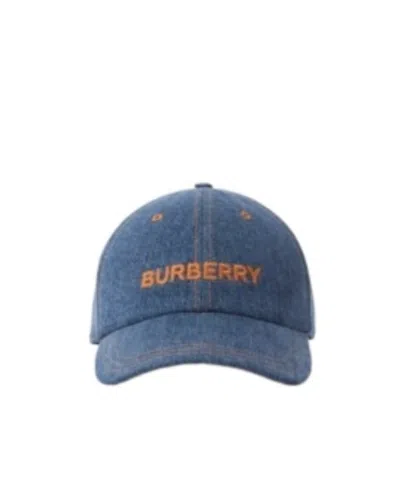 Burberry Embroidered-logo Denim Cap In Blue