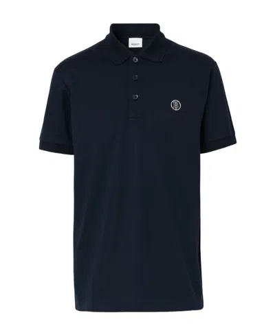 Burberry Embroidered-logo Detail Polo Shirt In Blue