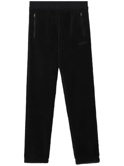 Burberry Embroidered-logo Fleece Track Pants In Black
