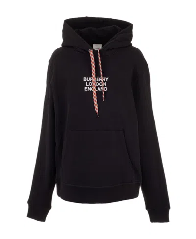 Burberry Embroidered Logo Hooded Sweater In Black