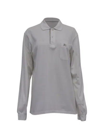 Pre-owned Burberry Embroidered Logo Long-sleeve Polo Shirt In Neutral