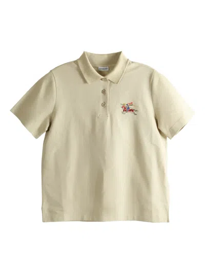 Burberry Embroidered-logo Polo Shirt In Neutral