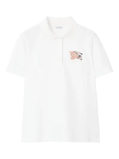 Burberry Embroidered-logo Polo Shirt In White