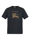 Burberry Men Black Crewneck T-shirt With Ekd And Logo Lettering Embroidery On The Front In Cotton Ma In Black