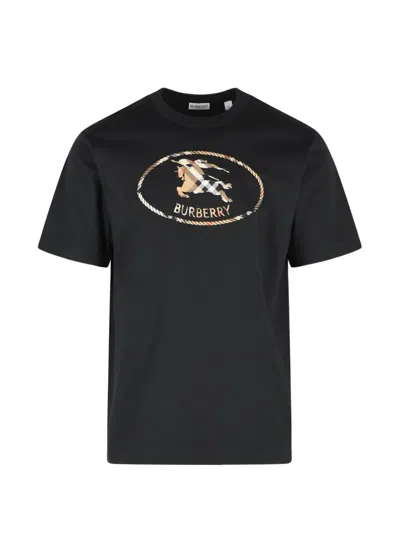 Burberry Seth Cotton T Shirt Short Sleeves Crew Neck In Black