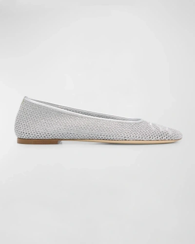 Burberry Embroidered Metallic Mesh Ballerina Flats In Silver