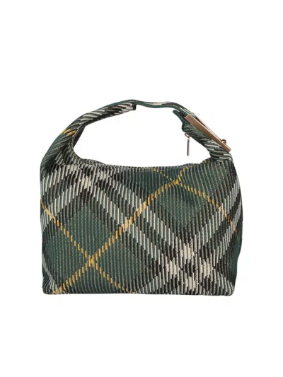 Burberry Embroidered Nylon Medium Peg Handbag In Green
